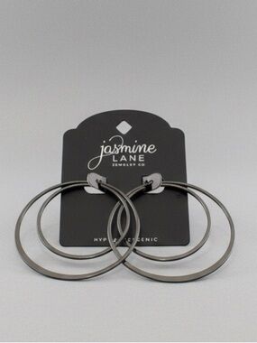 Jasmine Lane Gunmetal Double Hoop Earrings Hypoallergenic Gray Jewelry NWT